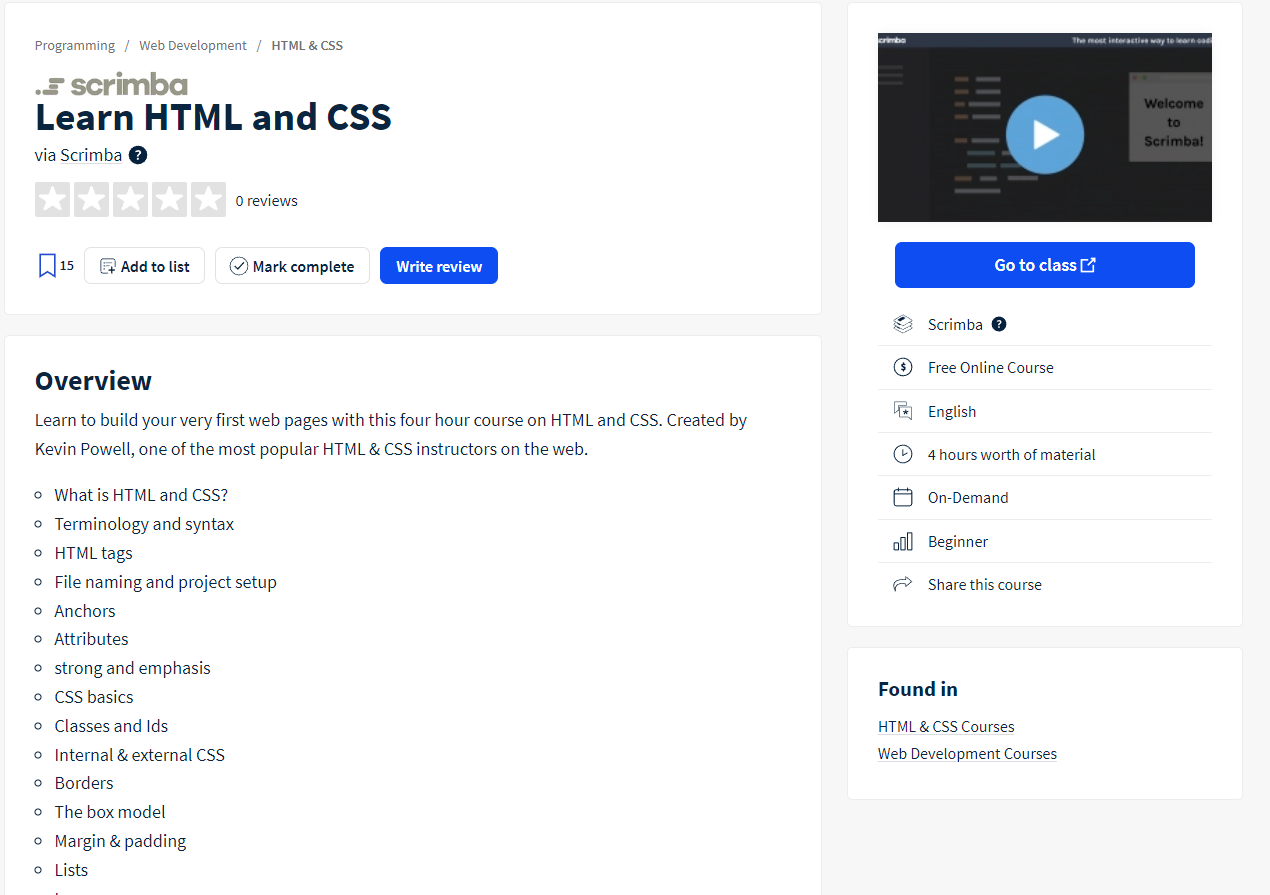 Scrimba’s HTML and CSS course